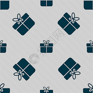 礼品盒图标标志 具有几何纹理的无缝模式 韦克托礼物展示礼物盒标签生日盒子插图圆圈丝带蓝色图片