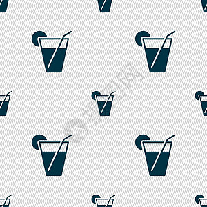 鸡尾酒图标标志 具有几何纹理的无缝模式 韦克托稻草藤蔓水果瓶子酒精食物饮料果汁热带庆典图片