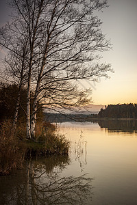晚上在德国伊夫费尔多夫巴伐利亚湖边图片