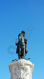 Joseph国王雕像 葡萄牙里斯本商业广场纪念碑马术正方形观光天空蓝色图片