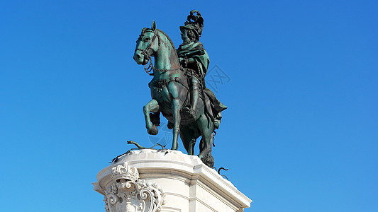 Joseph国王雕像 葡萄牙里斯本商业广场观光天空纪念碑蓝色正方形马术图片