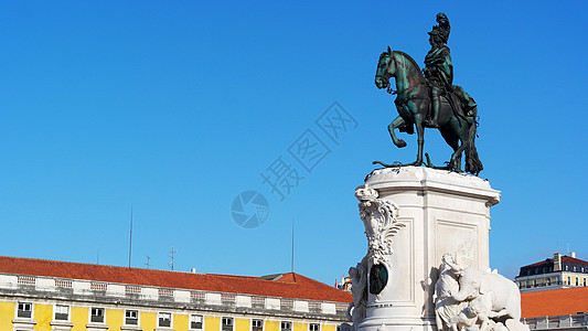 Joseph国王雕像 葡萄牙里斯本商业广场纪念碑天空蓝色正方形观光马术图片