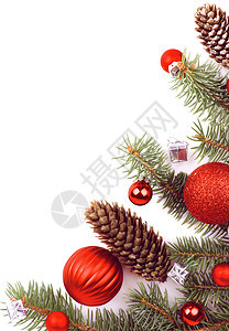 圣诞节装饰主题针叶礼品盒松果作品白色明信片摆设新年边框问候语图片