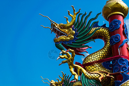 中国龙龙雕像历史传统古董天空文化金子建筑学蓝色图片