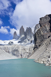 Patagonia 智利 南美洲冰川花岗岩蓝色反射拉丁山脉图片