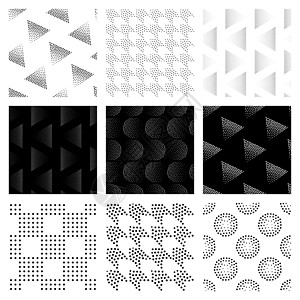 矢量无缝模式 se正方形多边形织物气泡样本圆圈三角形风格装饰品潮人图片