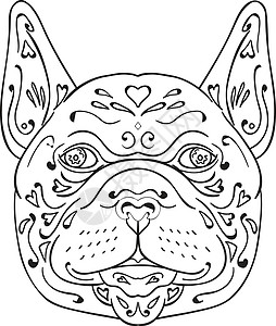 法国牛头犬Mandala插图平衡斗牛犬野生动物图案动物犬类径向艺术品几何学图片