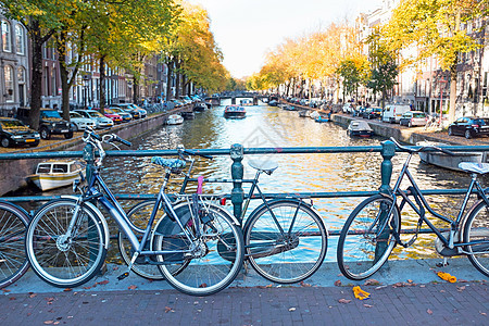 秋季从荷兰阿姆斯特丹到荷兰的城市风景风光首都历史房子建筑学城市建筑运输自行车景观图片