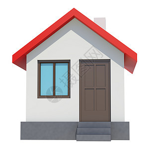 白色背景上有红色屋顶的小房子建筑住宅3d渲染建筑学抵押小屋建造住房房子图片