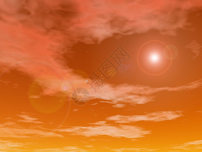 橙色日落天空下的太阳 - 3D 转换图片