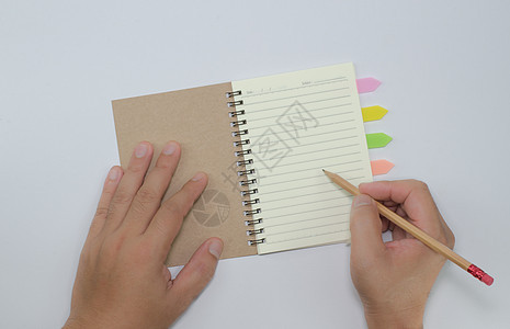 作家再生纸笔记本 在白色反面打开封面木板学习笔记记事本螺旋环境床单文档学校教育图片