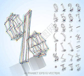 草绘数字和数学符号的矢量插图 手绘 3D 数字和数学符号草图蓝色字母算术乘法坡度度数艺术图片