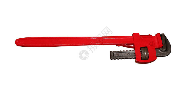 白色背景上的扳手水平红色紧缩工作管道金属工具工作室图片