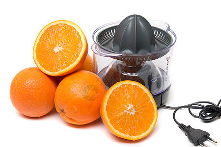 自动榨汁机自动橙汁机机果汁厨房饮食榨汁机机器家庭饮料白色橙子茶点背景