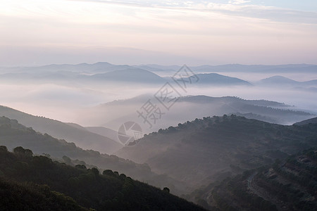 清晨的迷雾山天空环境地平线旅行爬坡场景风景远景天堂天气图片
