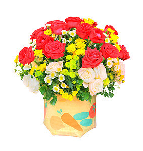 红玫瑰和白玫瑰花花花花束和黄郁金水桶i图片