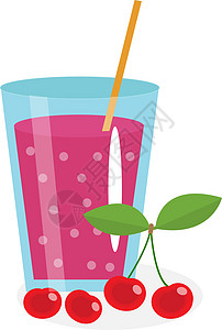 杯子里有樱桃汁 新鲜的孤立在白色背景上 水果和图标 饮料 软调 鸡尾酒 冰淇淋 矢量插图图片