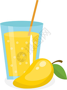 一杯芒果汁 新鲜隔离在白色背景上 水果和图标 黄色饮料鸡尾酒 它制作图案矢量图片