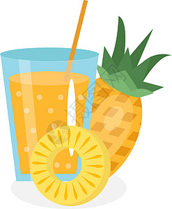 一杯菠萝汁 新鲜隔离在白色背景上 水果和图标 喝 蜜饯 鸡尾酒冰沙 矢量图图片