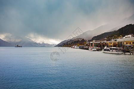 华卡提普湖皇后镇的美丽风景 南岛南部新泽旅行场景地标港口码头图片