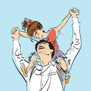 爸爸肩上扛着小女孩喜悦卡通片情绪漫画女儿夫妻艺术女士女孩高度图片