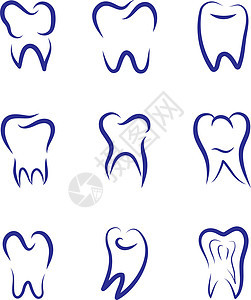 为牙科设置现代矢量标志 牙科诊所的标志 牙齿抽象素描剪影 健康的牙齿标志图片