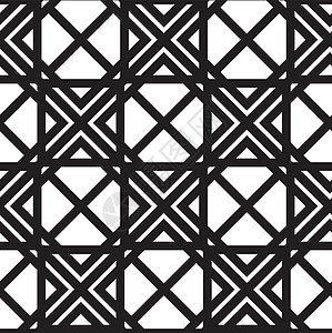几何无缝无缝矢量模式马赛克正方形插图曲线网格艺术黑色织物白色装饰图片