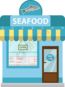 海鲜店建筑展示矢量图标平面样式 在白色背景隔绝的鱼市场 海产品商店图片