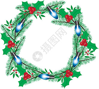 矢量圣诞 wreat圆圈植物卡片叶子横幅庆典花圈花束插图水彩图片