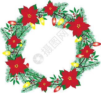 矢量圣诞 wreat水彩框架花朵边界横幅玫瑰绘画插图花园蓝色图片
