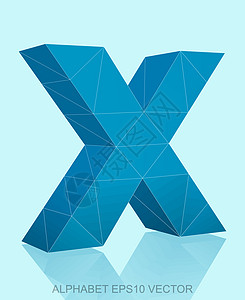 摘要蓝色 3D多边形 X 反射 EPS 10矢量三角形坡度几何学英语小写创造力阴影字母收藏数字图片