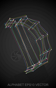 多色速写 D 的矢量插图 手绘 3D D坡度字母反射收藏金属数字英语艺术字体黑色图片