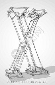 矢量图的墨水速写 X 手绘 3D X草图金属黑色字母绘画字体收藏坡度数字白色背景图片