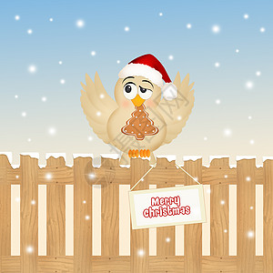 圣诞鸟明信片糖果饼干庆典插图问候语栅栏背景图片