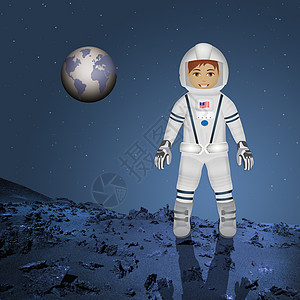 宇航员登月航天轨道插图宇航服天空头盔男人飞船太空月亮图片