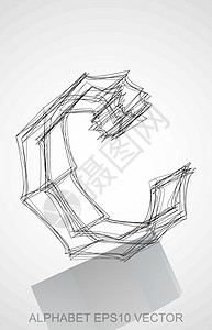 3dc墨水素描 C的矢量插图 手画3DC草图阴影字母白色艺术绘画金属收藏反射数字设计图片