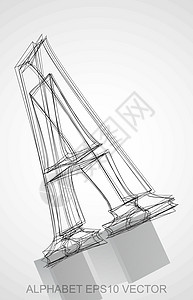 墨水草图A的矢量插图手画了3D A白色数字黑色收藏坡度绘画金属字体反射艺术图片