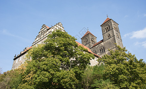 奎德林堡的古老地标城市石头建筑学历史城堡房子文化尖塔岩石教会图片