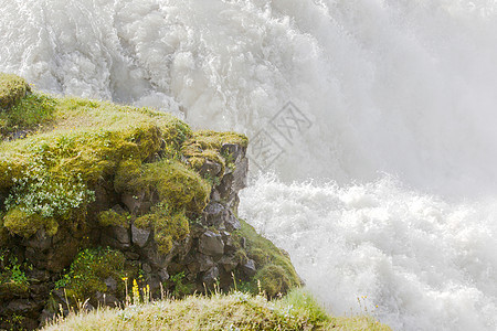 Gullfoss 瀑布  冰岛  细节流动粉末地标吸引力土地蓝色力量彩虹峡谷天空图片