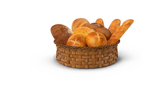 一篮白面包和卷子 3D铸造图片