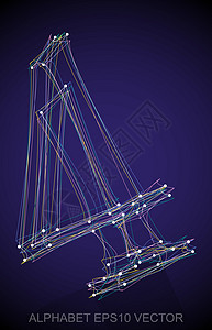 矢量图的多色速写 4 手绘 3D 4艺术反射收藏金属蓝色英语坡度数字字母阴影图片