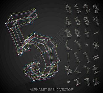 草绘数字和数学符号的矢量插图 手绘 3D 数字和数学符号艺术度数草图黑色字母乘法反射算术坡度图片