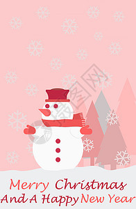 雪人圣诞树雪花和圣诞快乐和新年快乐的话图片