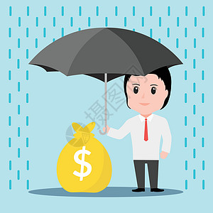 雨中打伞的商务人士保护男生人士商业公司货币金子工作卡通片经济商务图片