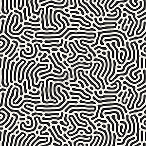 有机不规则圆形线条 矢量无缝黑白图案打印纺织品条纹几何学风格插图迷宫艺术装饰圆圈背景图片
