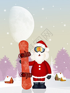 带雪板的圣诞老人运动面具滑雪滑雪者插图男人滑雪板庆典图片