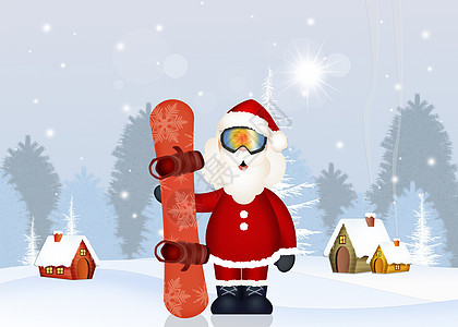 带雪板的圣诞老人面具庆典运动插图滑雪板滑雪男人滑雪者图片