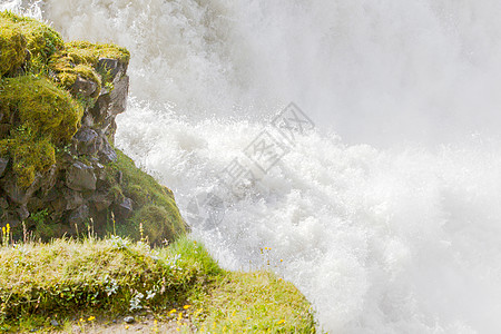 Gullfoss 瀑布  冰岛  细节薄雾粉末彩虹蓝色天空力量土地地标流动峡谷图片