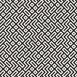 不规则的迷宫线 矢量无缝黑白图案正方形平铺墙纸黑色装饰品插图白色大杂烩装饰窗饰图片