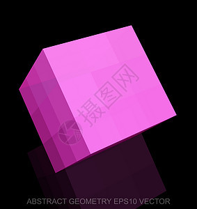 抽象几何 低聚极粉色立方体 EPS 10 矢量反射数字长方形测量创造力正方形多边形等距黑色插图图片